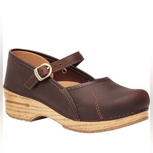 Dansko Marcelle Mary Jane Clogs EU 38/US 7.5-8, Brown Leather, Comfort Shoes